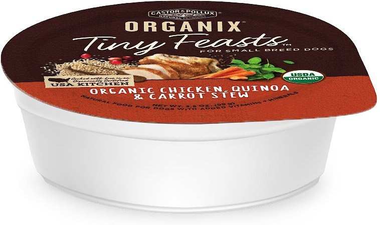 Castor and Pollux Organix Tiny Feasts Organic Chicken， Quinoa and Carrot Stew Dog Food Trays