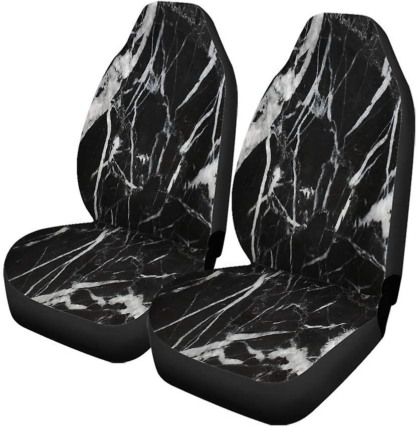 Set Of 2 Car Seat Covers White Black Marquina Marble Texture For Universal Auto Front Seats Protector Fits For Car，suv Sedan，truck