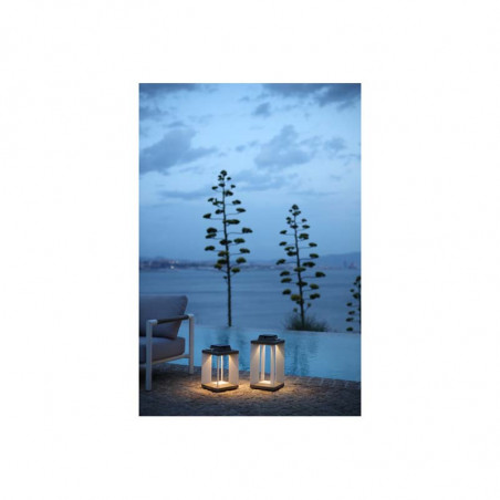 Lanterne solaire teck aluminium blanc H36 cm Les jardins - Lampes à poser - Luminaires - GRIIN