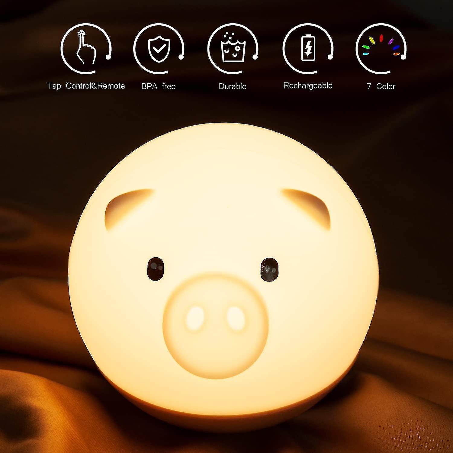 Night Light For Kids - Creative Tumbler Design ， Silicone Pig Led Nightlight ， Eye-caring Kids Night