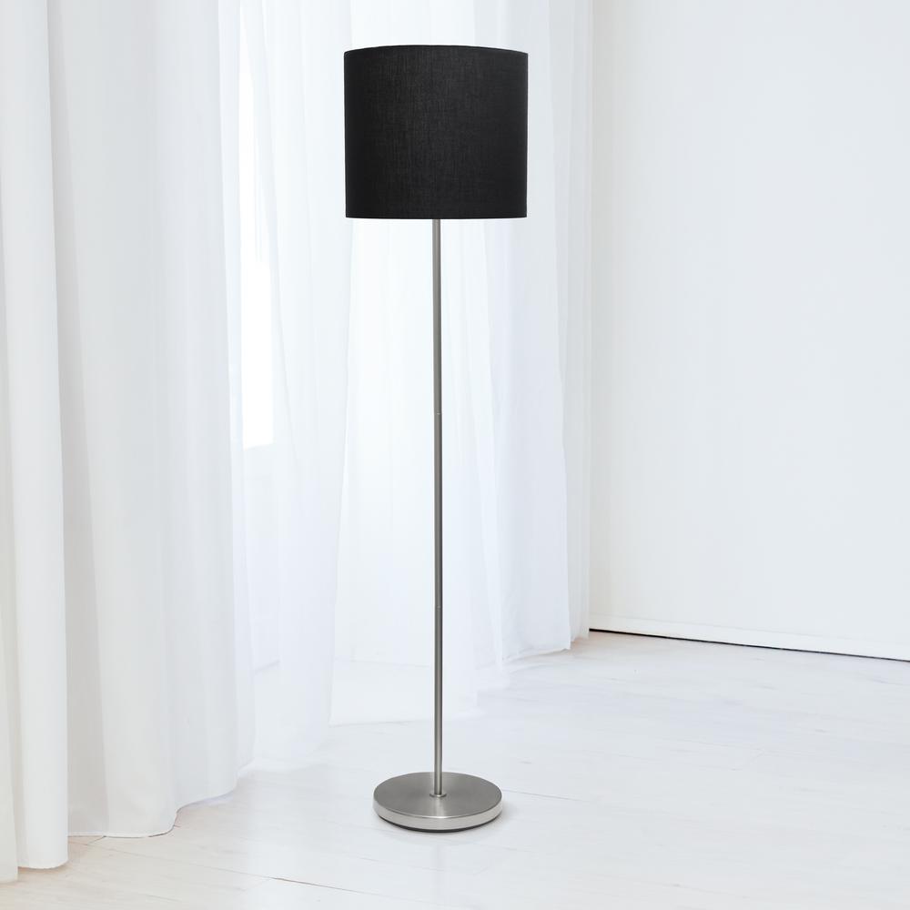 Simple Designs Brushed Nickel Drum Shade Floor Lamp, Black