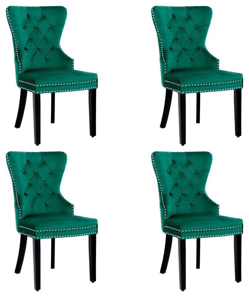 Velvet Upholstered Tufted Dining Chairs (Set of 4) for Kitchen Home  Dark Green   Traditional   Dining Chairs   by WestinTrends  Houzz