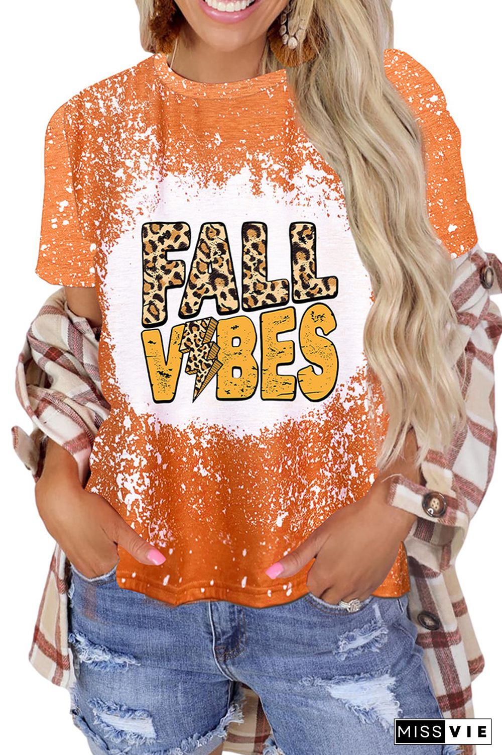 FALL Vibes Leopard Bleached Graphic Tee