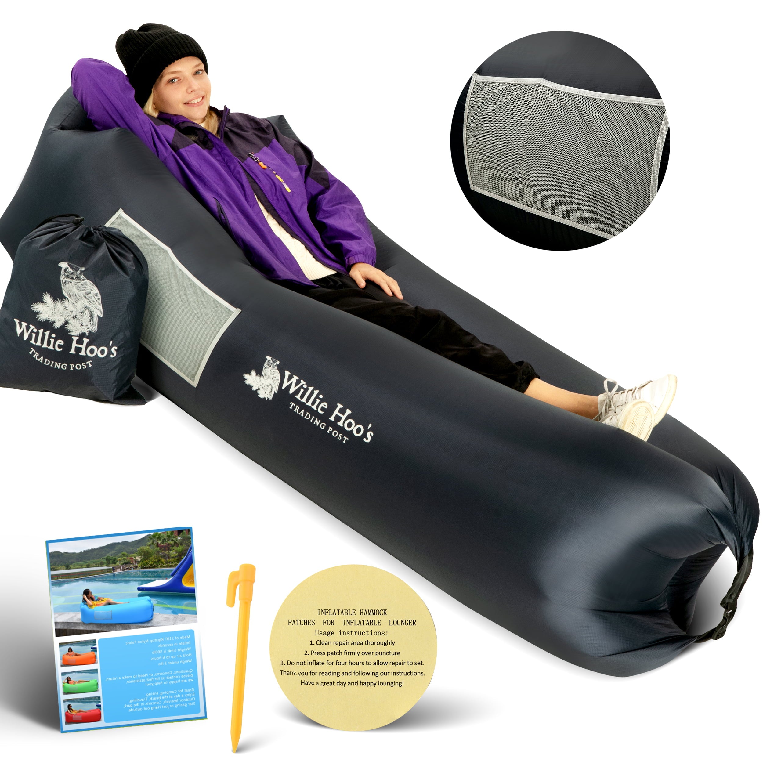 Willie Hoo's Trading Post - Inflatable Lounger - Inflatable Couch for Camping with Anti-Deflation Technology - Air Sofa for Outdoor Events and Festivals - Air Couch with over 400 Pound Weight Limit