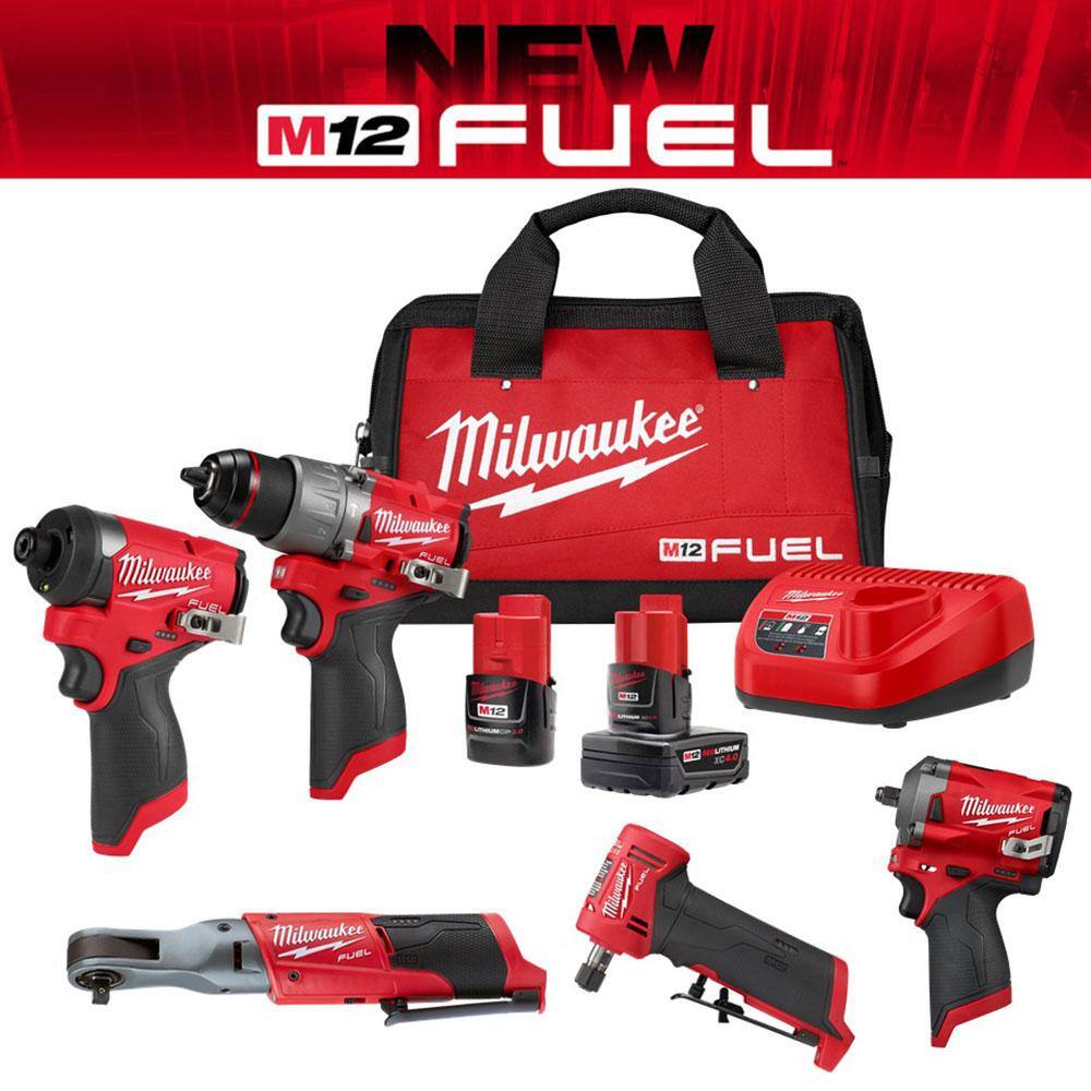 MW M12 FUEL 12-Volt Lithium-Ion Brushless Cordless Combo Kit (5-Tool) with 2 Batteries and Bag 3497-22-2554-20-2485-20-2557-20