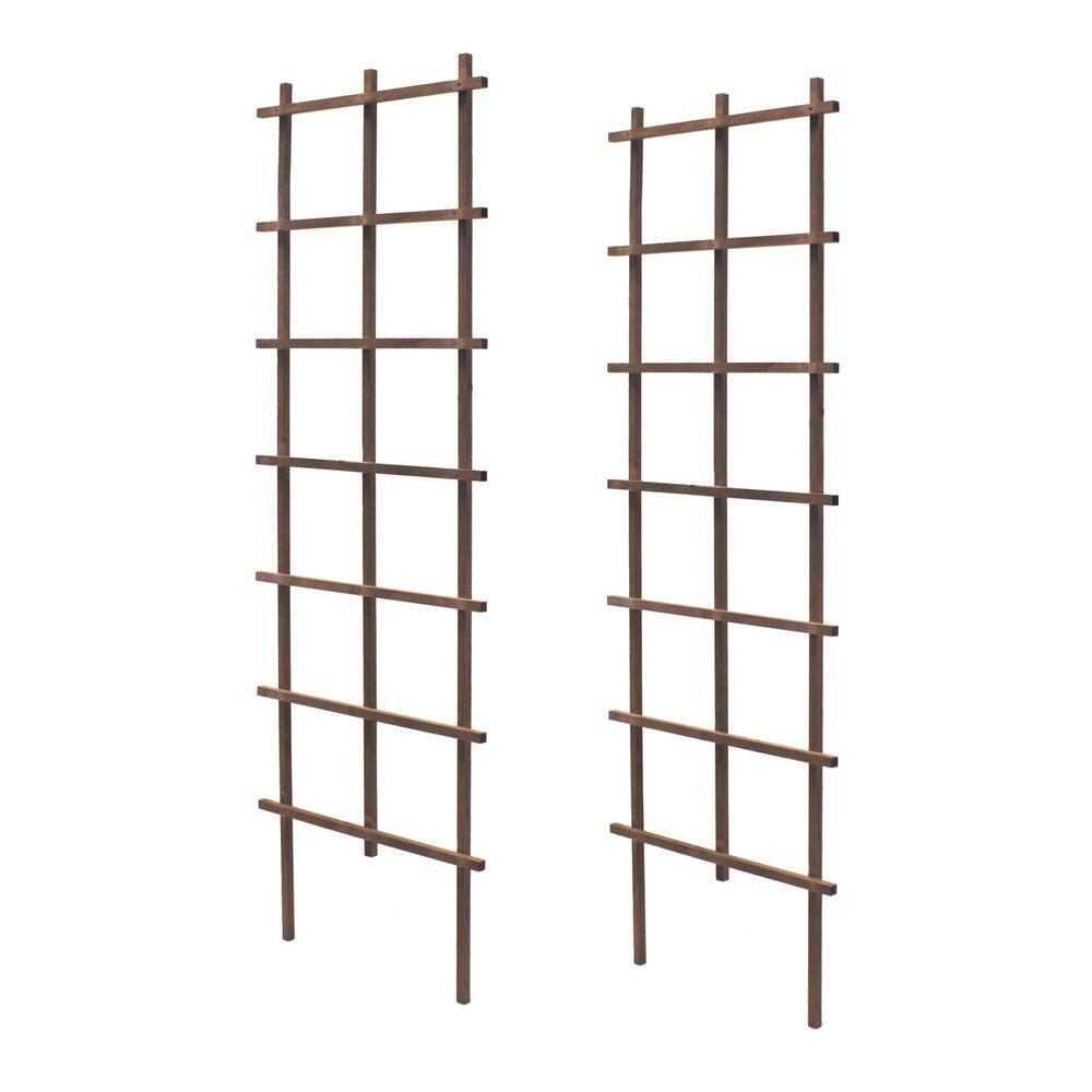 Outdoor Essentials Homestead 72 in. Walnut‐Tone Grid Ladder Trellis (2‐Pack) 490388