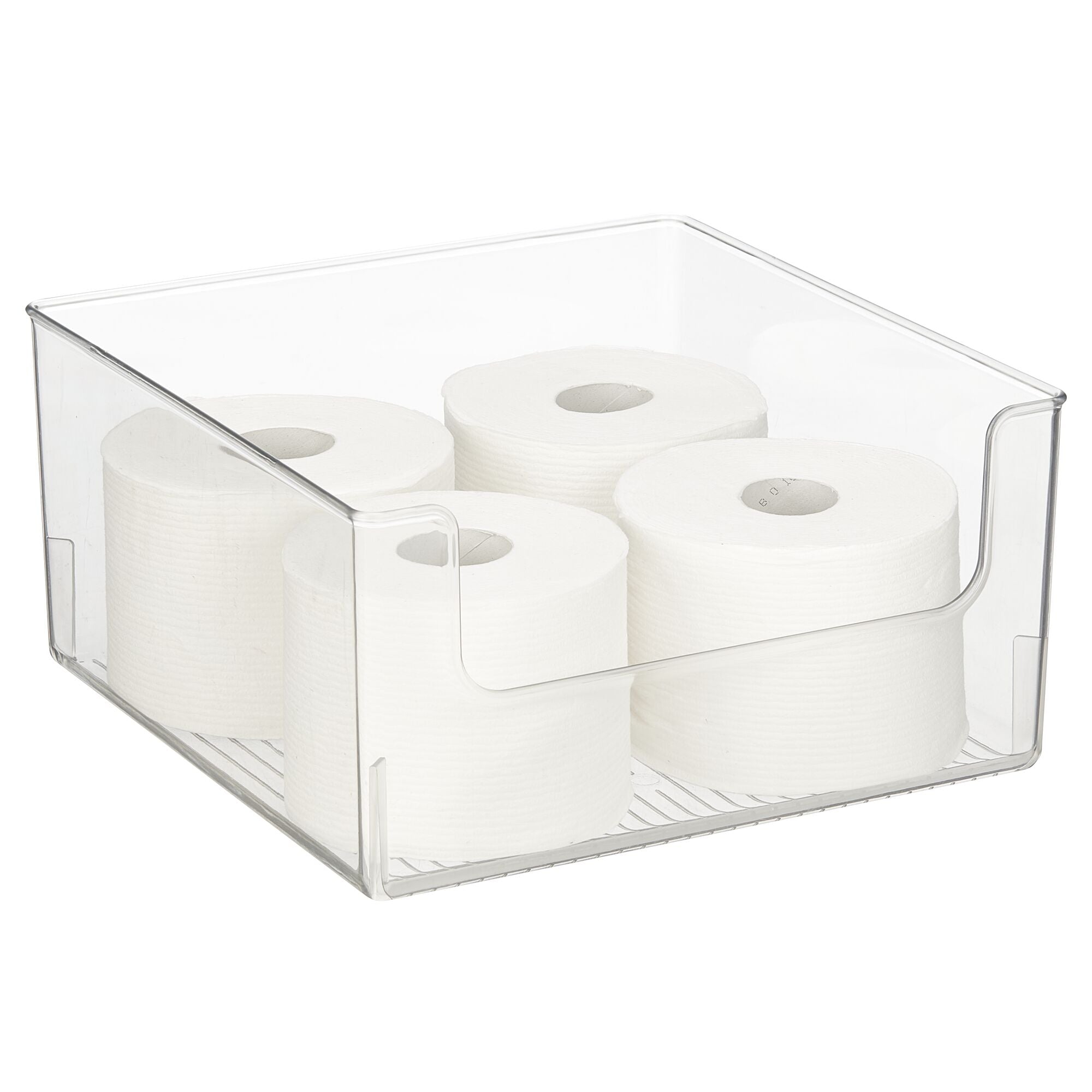 mDesign Modern Wide Plastic Open Front Dip Storage Organizer Bin Basket for Bathroom Organization - Vanity Shelf， Cubby， Cabinet， and Closet Organizing Decor - Ligne Collection - 2 Pack - Clear