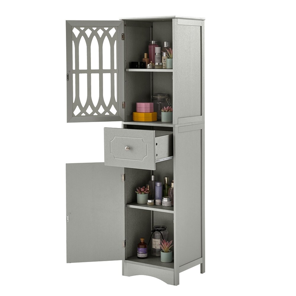 Kitchen Pantry Cabinet Tall Storage Cabinet Freestanding Cupboard w/ Doors   Adjustable Shelves  Bathroom Floor Cabinets  White