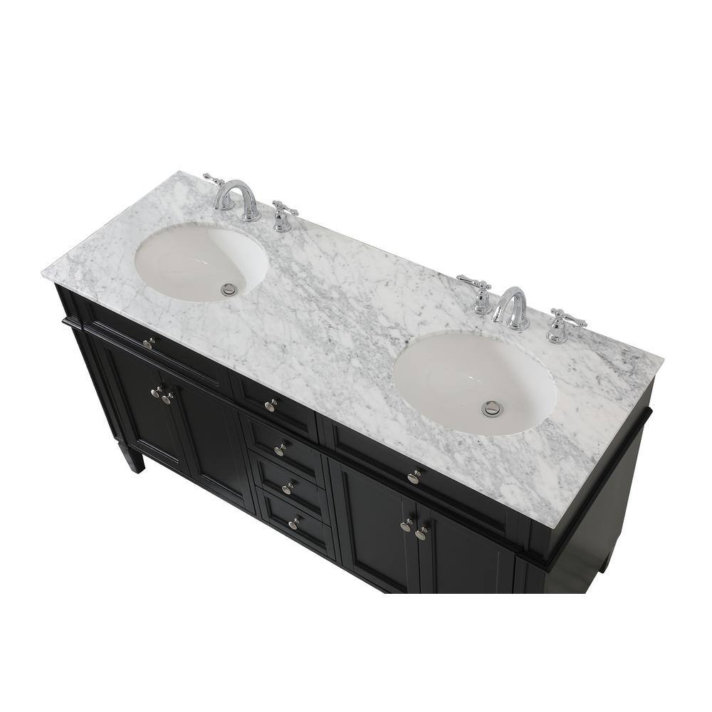 Simply Living 60 in. W x 21.5 in. D x 35 in. H Bath Vanity in Black with Carrara White Marble Top SL37680DBK