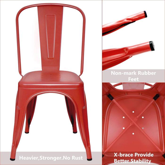 VINEEGO Metal Dining Chair Indoor-Outdoor Use Stackable Classic Trattoria Chair Fashion Dining Metal Side Chairs for Bistro Cafe Restaurant Set of 4 (Red)