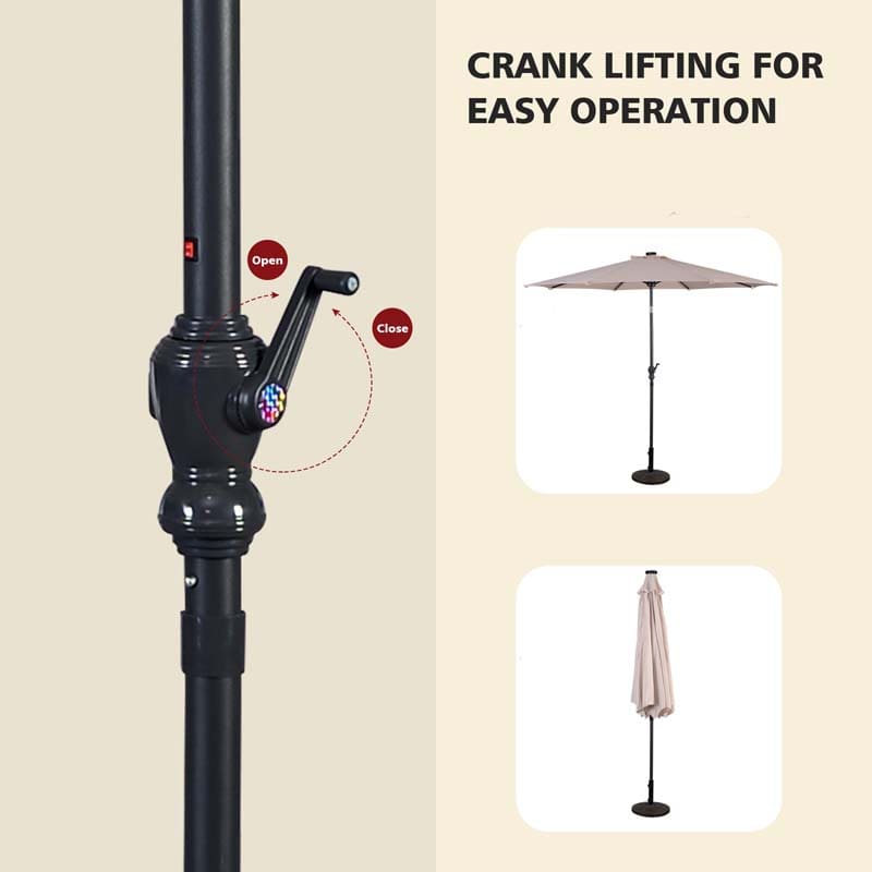 10 FT Outdoor Market Patio Umbrella with Solar LED Lights & Crank, Easy Tilt Table Umbrella for Deck Pool