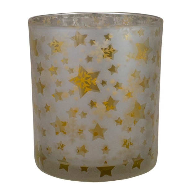 Matte Silver And Gold Stars And Snowflakes Flameless Glass Candle Holder