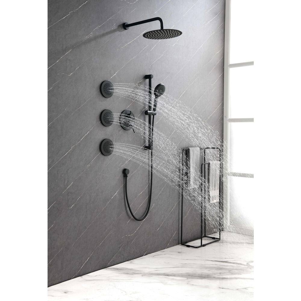 Mondawe 3-Spray Patterns Bathroom Showers 12 in. Wall Mount Round Rainfall Dual Shower Heads in Matte Black-R with 3 Body Jets MO1773DT-MB