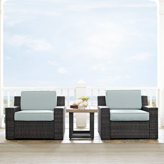 Beaufort 3pc Outdoor Wicker Seating Set With Side Table Mist Crosley