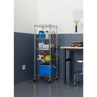 TRINITY EcoStorage Chrome Rolling 5-Tier Steel Wire Shelving Unit (18 in. W x 57 in. H x 18 in. D) TBFZ-0956