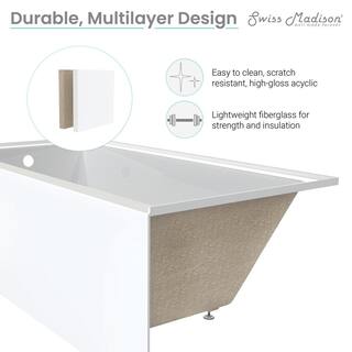 Swiss Madison Virage 60 in. x 30 in. Rectangular Right-Hand Drain Alcove Bathtub with Apron in White SM-AB581