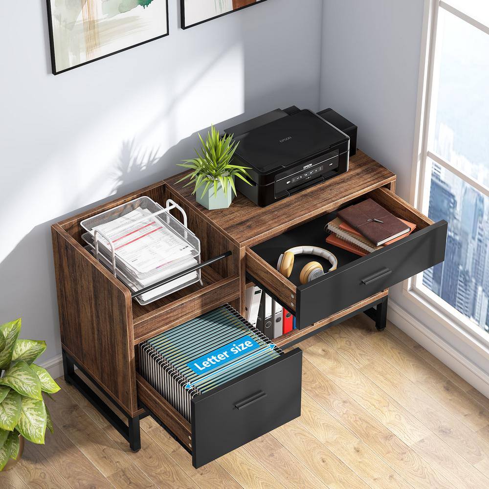 BYBLIGHT Bernise Rustic Brown File Cabinet with 2-Drawers Lateral Filing Cabinets Printer Stand with Letter SizeA4 Size Drawer BB-U0031GX