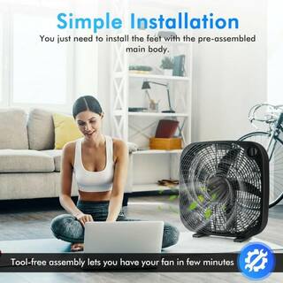 Aoibox 20 in. Box Portable Floor Fan with 3 Speed Settings and Knob Control for Home Garage Greenhouse Workshop HDDB592