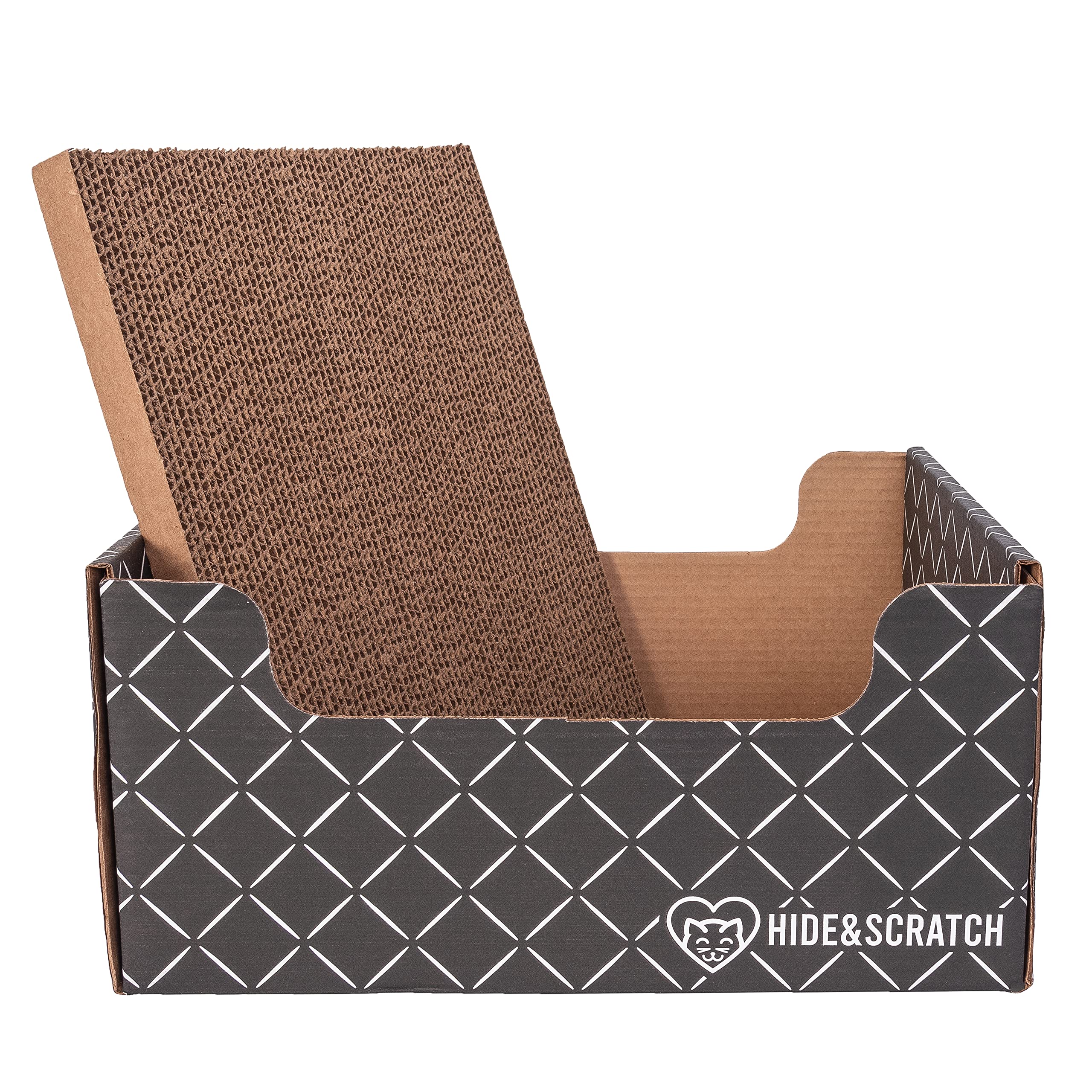 Hide and Scratch: Extra-Large Heavy Duty Cardboard Cat Scratcher and Lounger Box with Refillable Scratch Pad - Multiple Colors