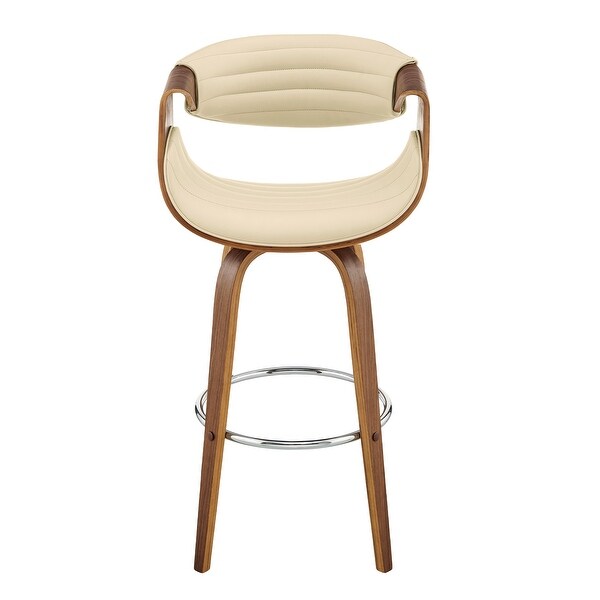 Arya Mid-Century Modern Faux Leather and Wood Swivel Bar Stool