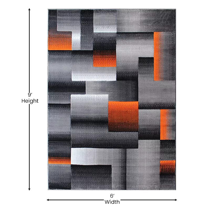 Masada Rugs Masada Rugs Trendz Collection 6'x9' Modern Contemporary Area Rug in Orange， Gray and Black-Design Trz861