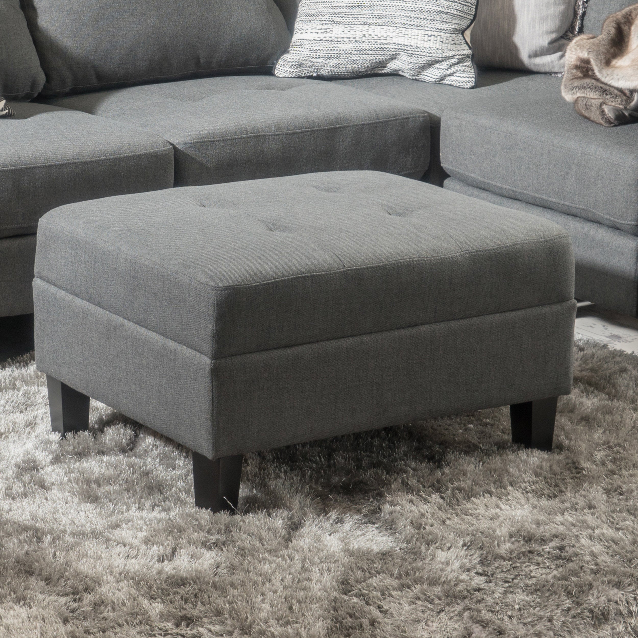 Zahra Contemporary Tufted Fabric Ottoman