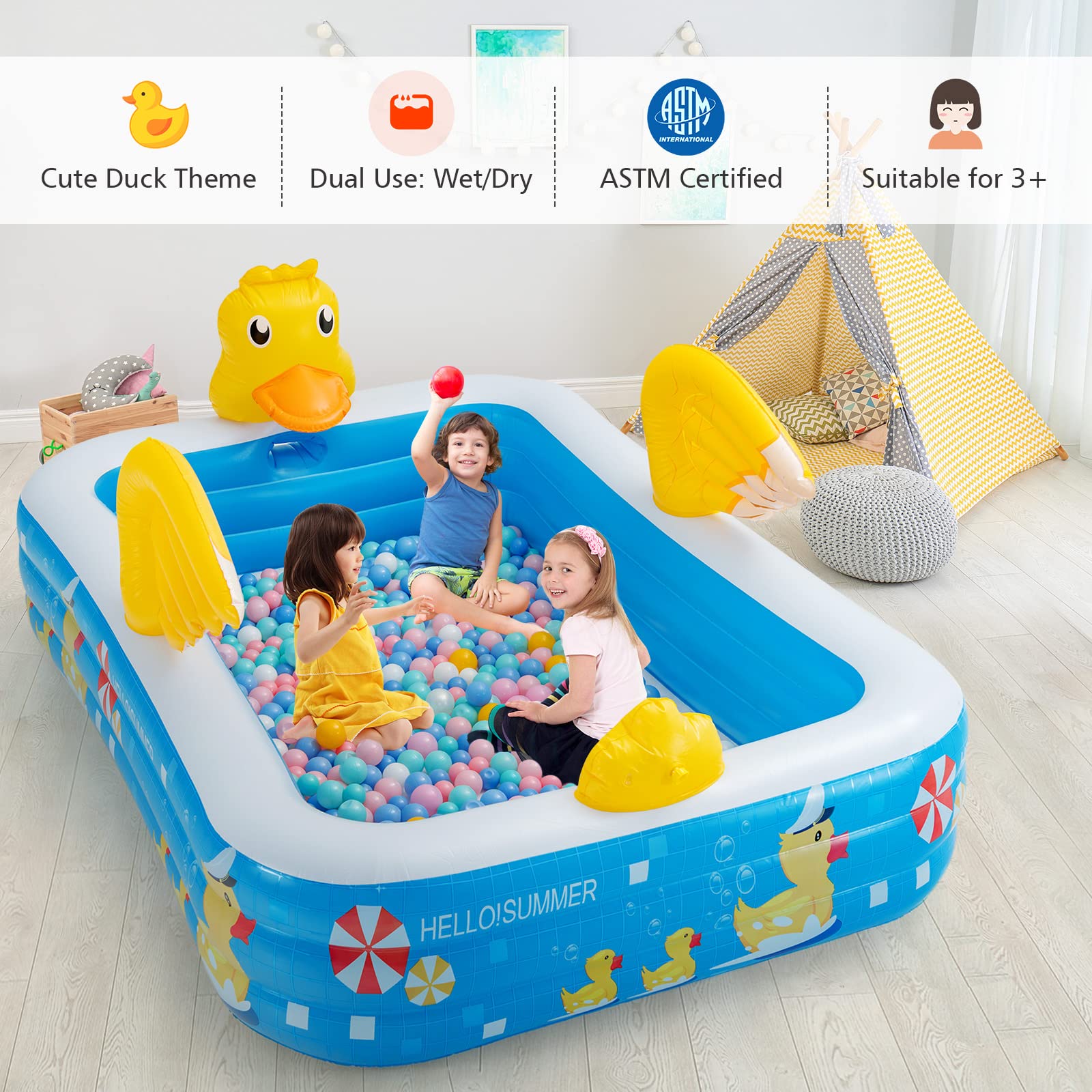 Costzon Inflatable Swimming Pool, Large Family Blow up Kiddie Pool Full-Sized Thickened Above Ground Pool