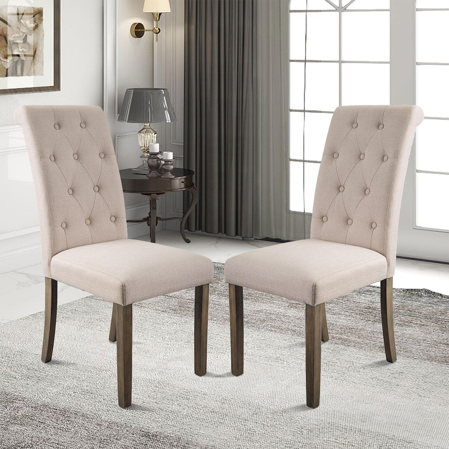 Aukfa 2 Pieces Dining Chair，Aristocratic Style Dining room chairs，Dining chairs set of 2，Noble and Elegant Solid Wood Tufted Dining Chair，Chair furniture set，Pink