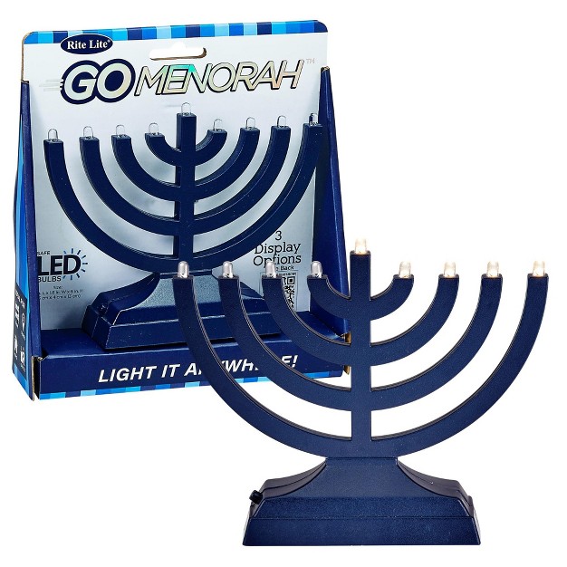 Led Battery Operated Hanukkah Menorah Navy Blue