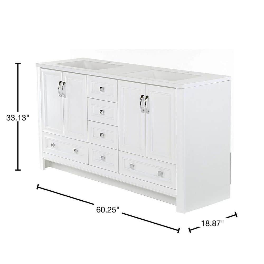 Glacier Bay Candlesby 6025 in W x 1875 in D Bath Vanity in White with Cultured Marble Vanity Top in White with 2 Sinks