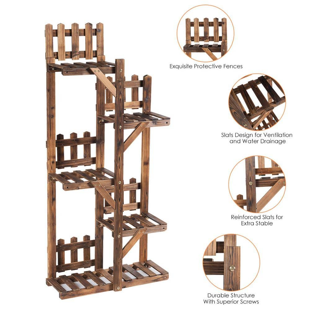 Costway 5-Tier Carbon Baking Wood Outdoor Plant Stands Multifunctional Storage Rack Display Shelf GT3435