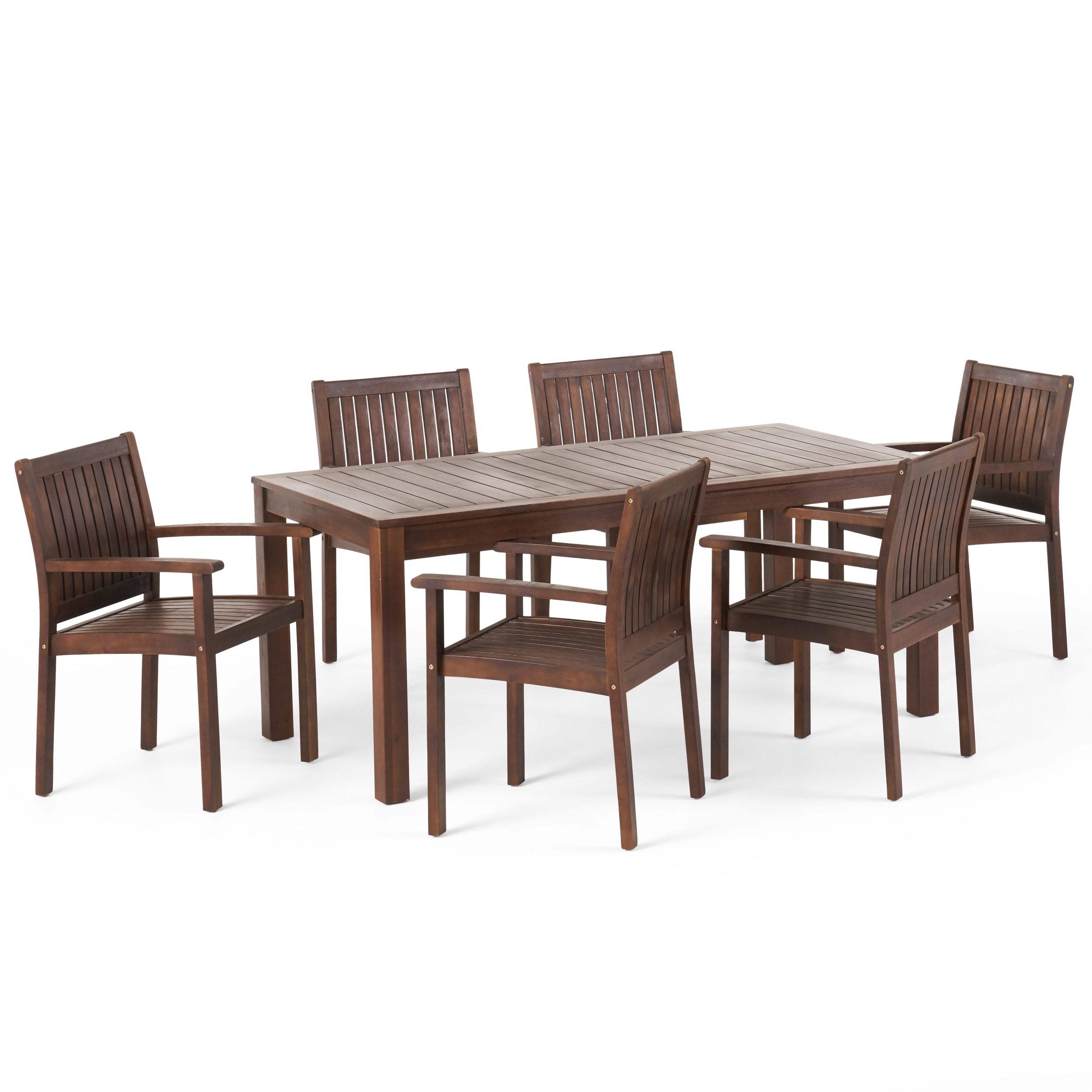 Odin Outdoor 7-Piece Acacia Wood Dining Set, Dark Brown