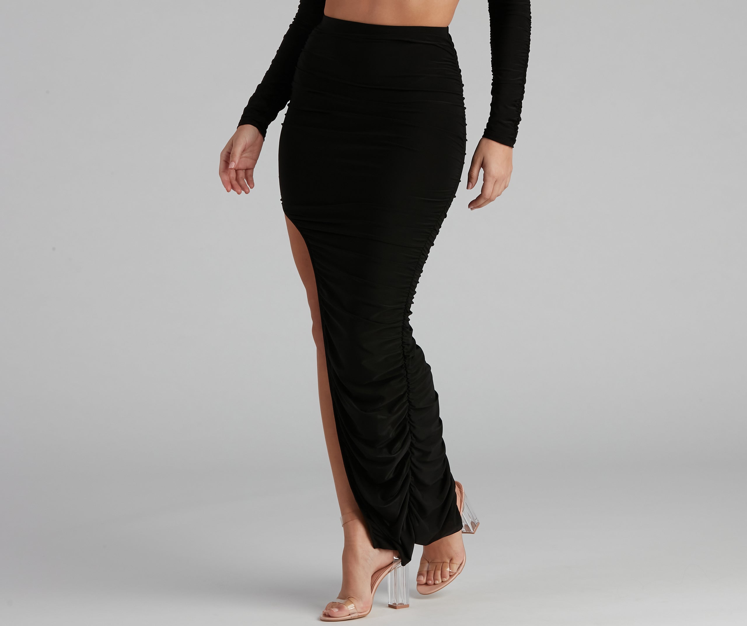 First Look Ruched Maxi Skirt