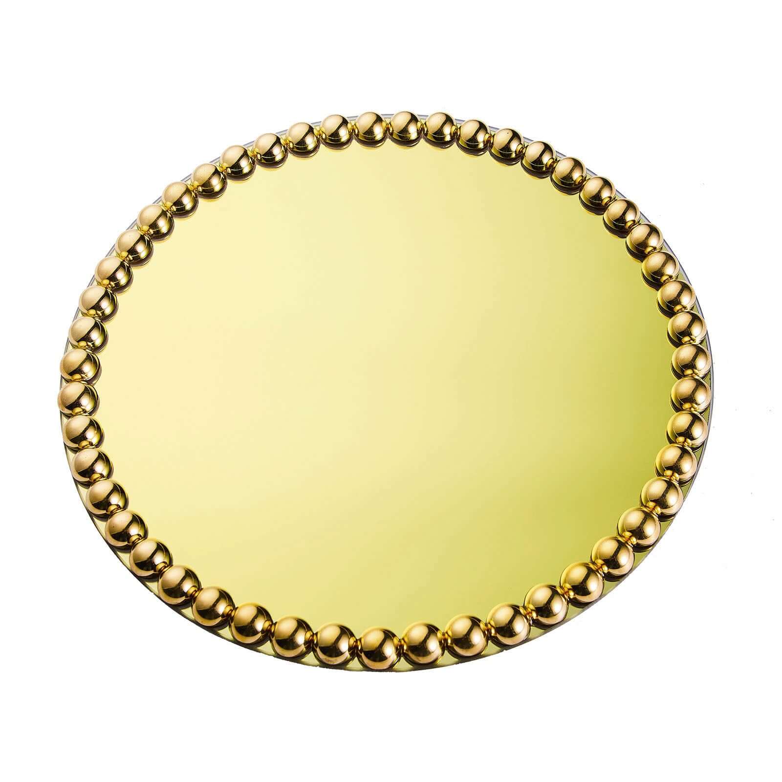 2 Pack Gold  Mirror Glass Charger Plates with Pearl Beaded Rim 13