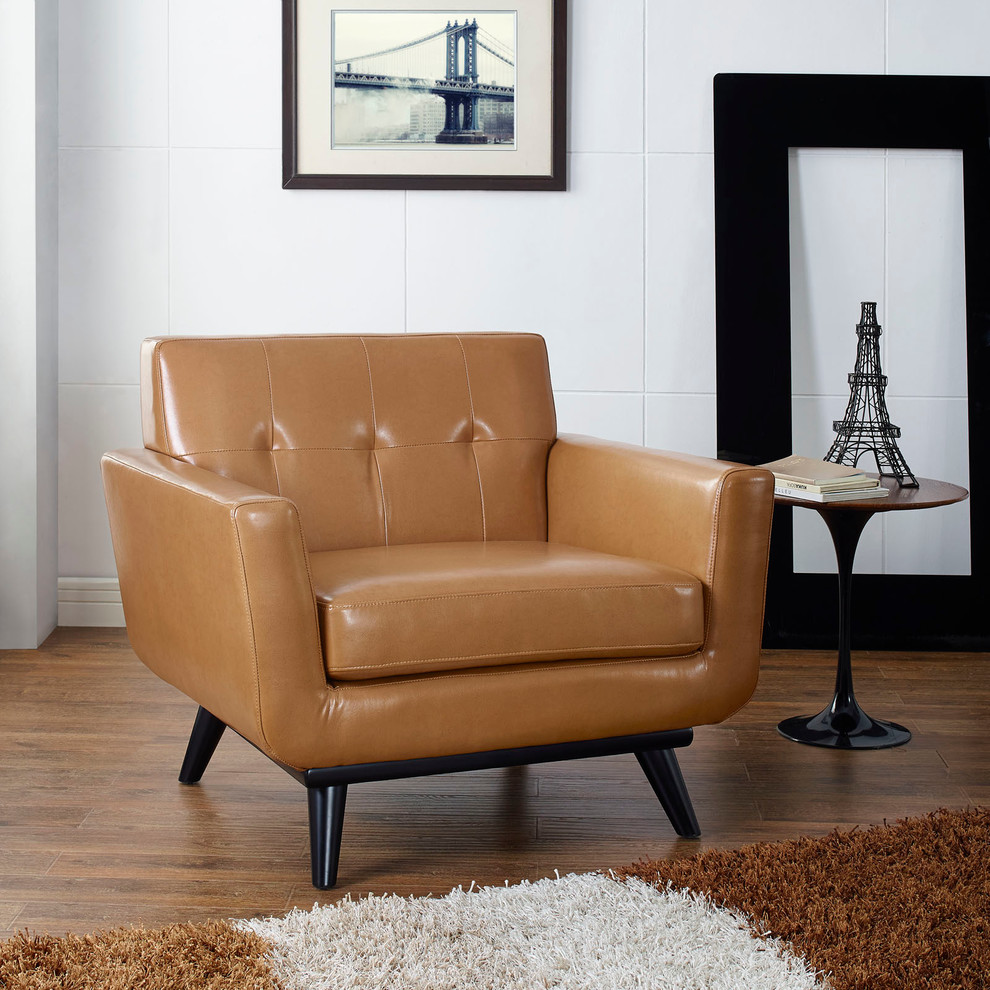 Modern Contemporary Leather Armchair  Tan Leather   Midcentury   Armchairs And Accent Chairs   by House Bound  Houzz