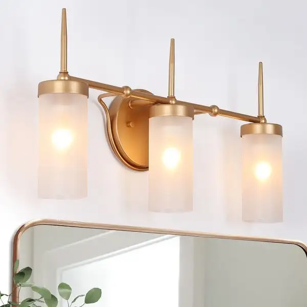 Modern Gold 3-Light Linear Bathroom Vanity Lights Frosted Glass Wall Sconces - 22