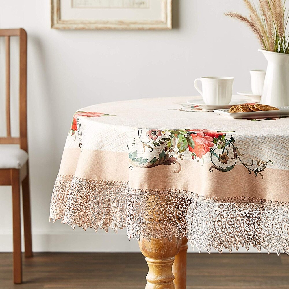 Violet Linen Ascott Printed Decorative with Lace Trimming Pattern Tablecloth