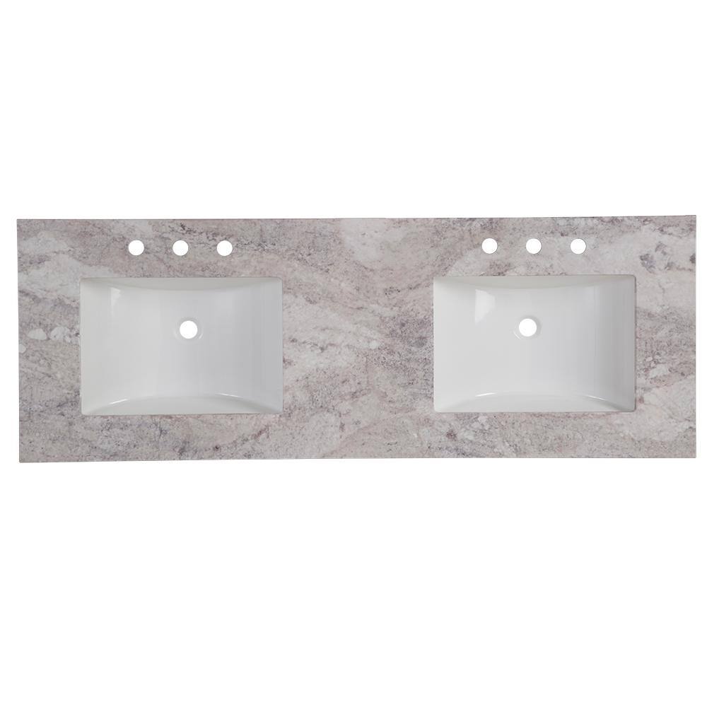 Home Decorators Collection Westcourt 61 in. W x 22 in. D Bath Vanity in White with Stone Effect Vanity Top in Winter Mist with White Sink WT60P2V11-WH