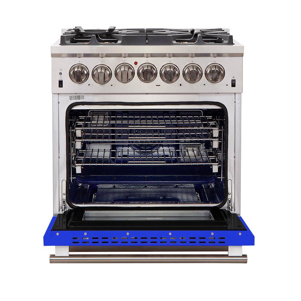 Forno Capriasca 30 in. 4.32 cu. ft. Oven Gas Range with 5 Gas Burners in Stainless Steel with Blue Door FFSGS6260-30BLU