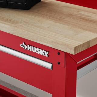 Husky Ready-To-Assemble 6 ft. Solid Wood Top Workbench in Red with Pegboard and 2 Drawers G7202SR-US