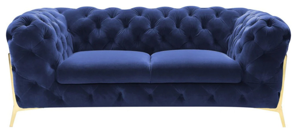 Jack Transitional Dark Blue Fabric Loveseat   Midcentury   Loveseats   by V.S.D Furniture  Houzz