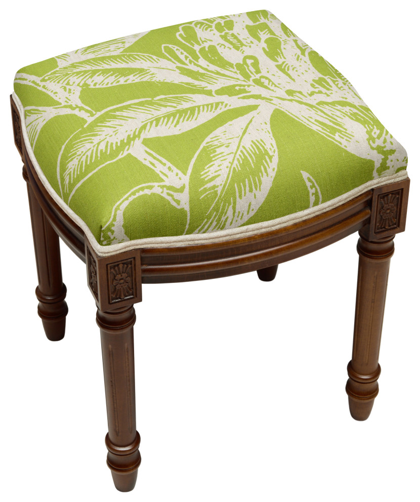 Tropical Floral Aqua  Linen Upholstered Vanity Stool   Traditional   Vanity Stools And Benches   by 123 Creations  Houzz