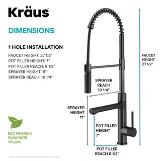 KRAUS Artec Pro Pull-Down Single Handle Kitchen Faucet with Pot Filler in Matte Black  Spot Free Black Stainless Steel KPF-1604MBSFSB