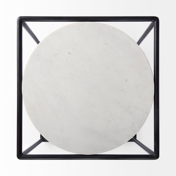 Austen 20L x 20W x 22H Round White Marble Top W/ Black Metal Frame Side Table