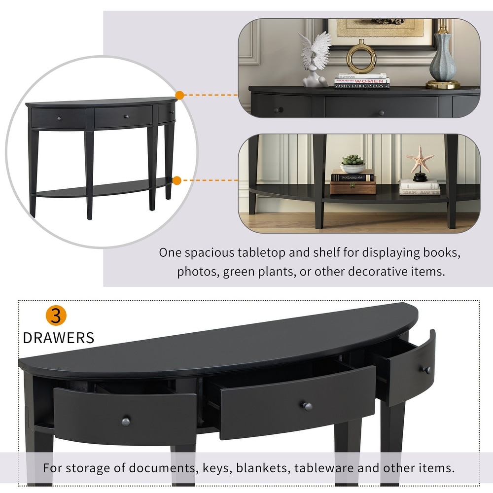 Hallway Curved Console Table Sofa Table Entryway Table w/Drawers