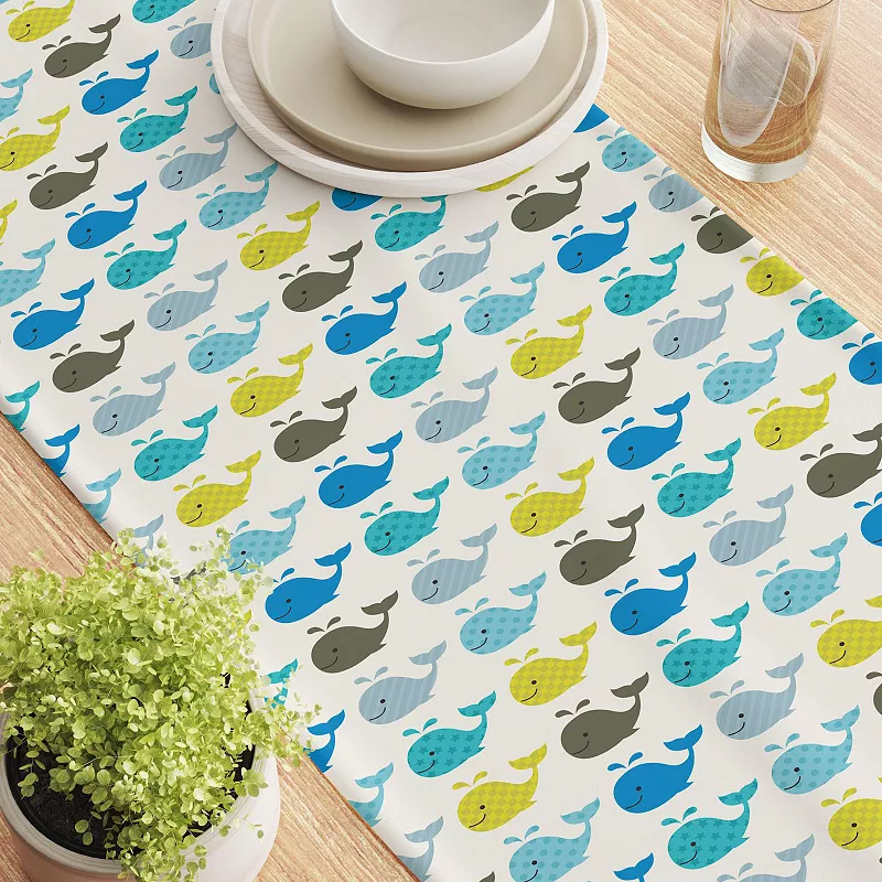 Table Runner， 100% Cotton， 16x72， Happy Whales