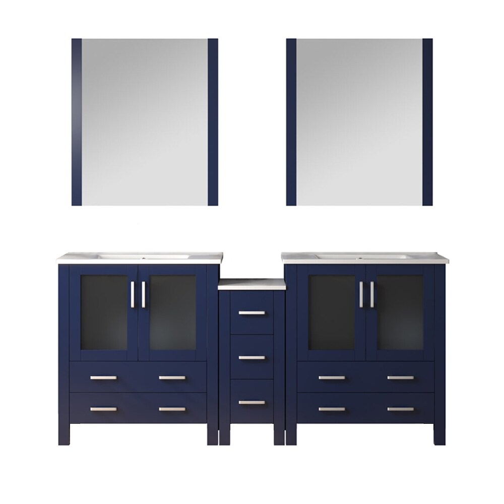 Lexora Volez 72 Inch Bathroom Vanity Cabinet in Navy Blue with Top and Mirror