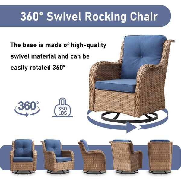 Pocassy PE Wicker Rocking Chair Swivel Chairs Glider Chair