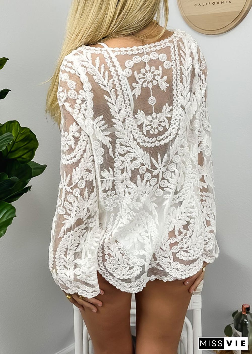 Long Sleeve Cover Up Crochet Lace Cardigan