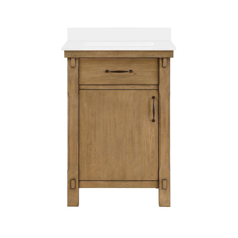 Home Decorators Collection Bellington 24 in. W x 22 in. D x 34.5 in. H Bath Vanity in Almond Toffee with White Engineered Stone Top Bellington 24